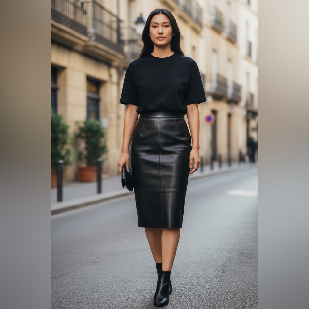 Leather (Faux Leather) Black Pencil Skirt for Women US 4